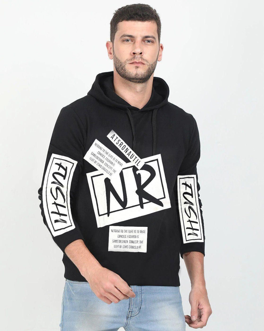 Cotton Blend Printed Full Sleeves Mens Hooded Neck T-Shirt